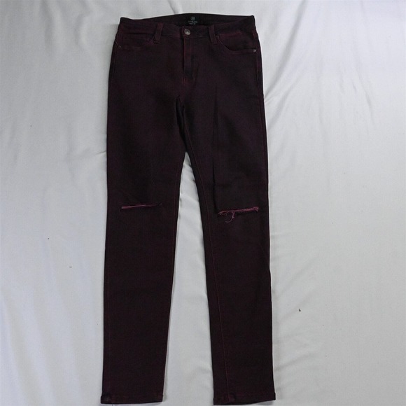 Just Black 29 Mid Rise Skinny Dark Red Purple Destroyed Stretch Denim Jeans - Picture 1 of 5